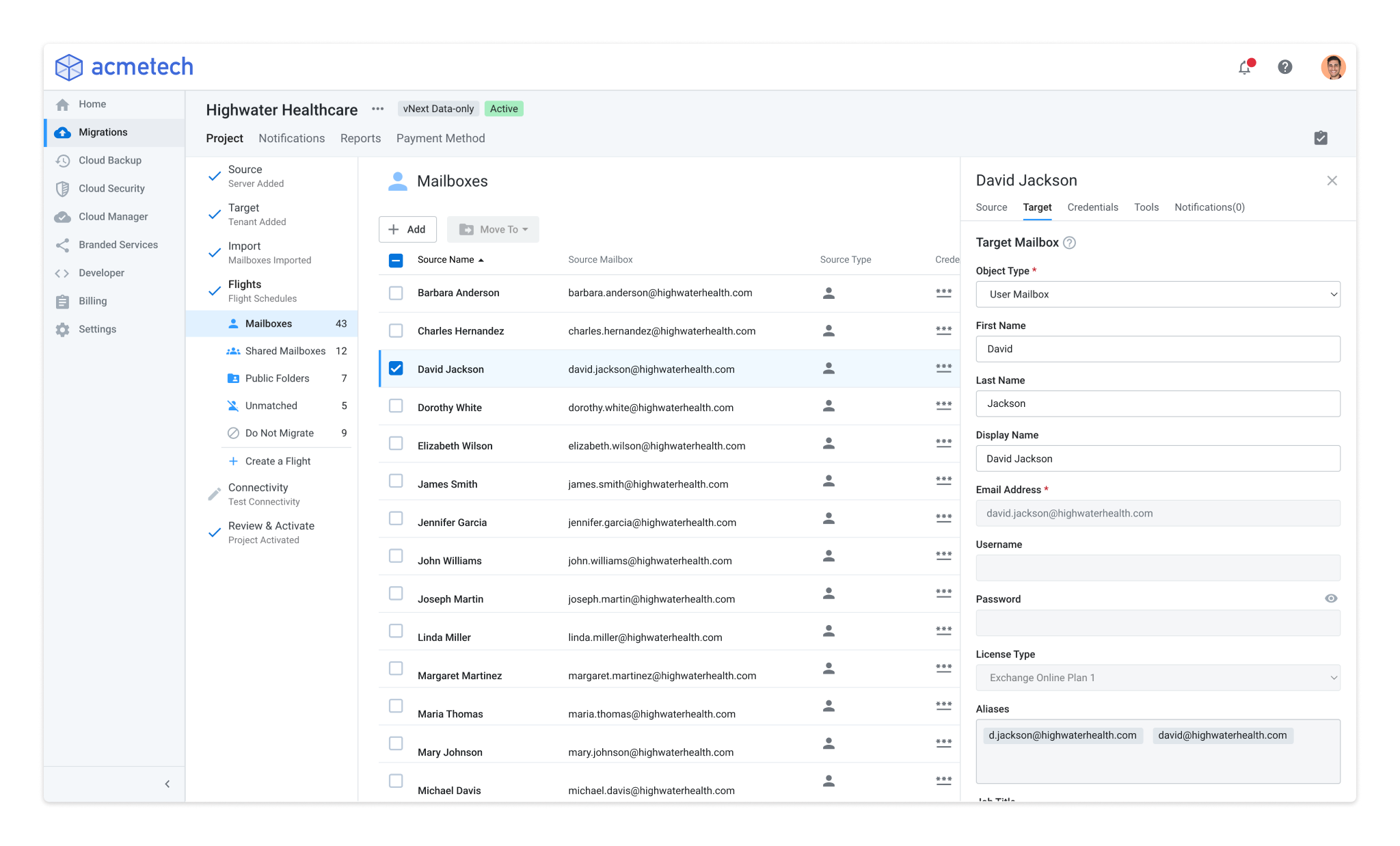 Mailbox management view
